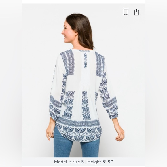 NWT | Daniel Rainn | Amely Split Neck Top | White/Navy | Medium - Picture 8 of 10